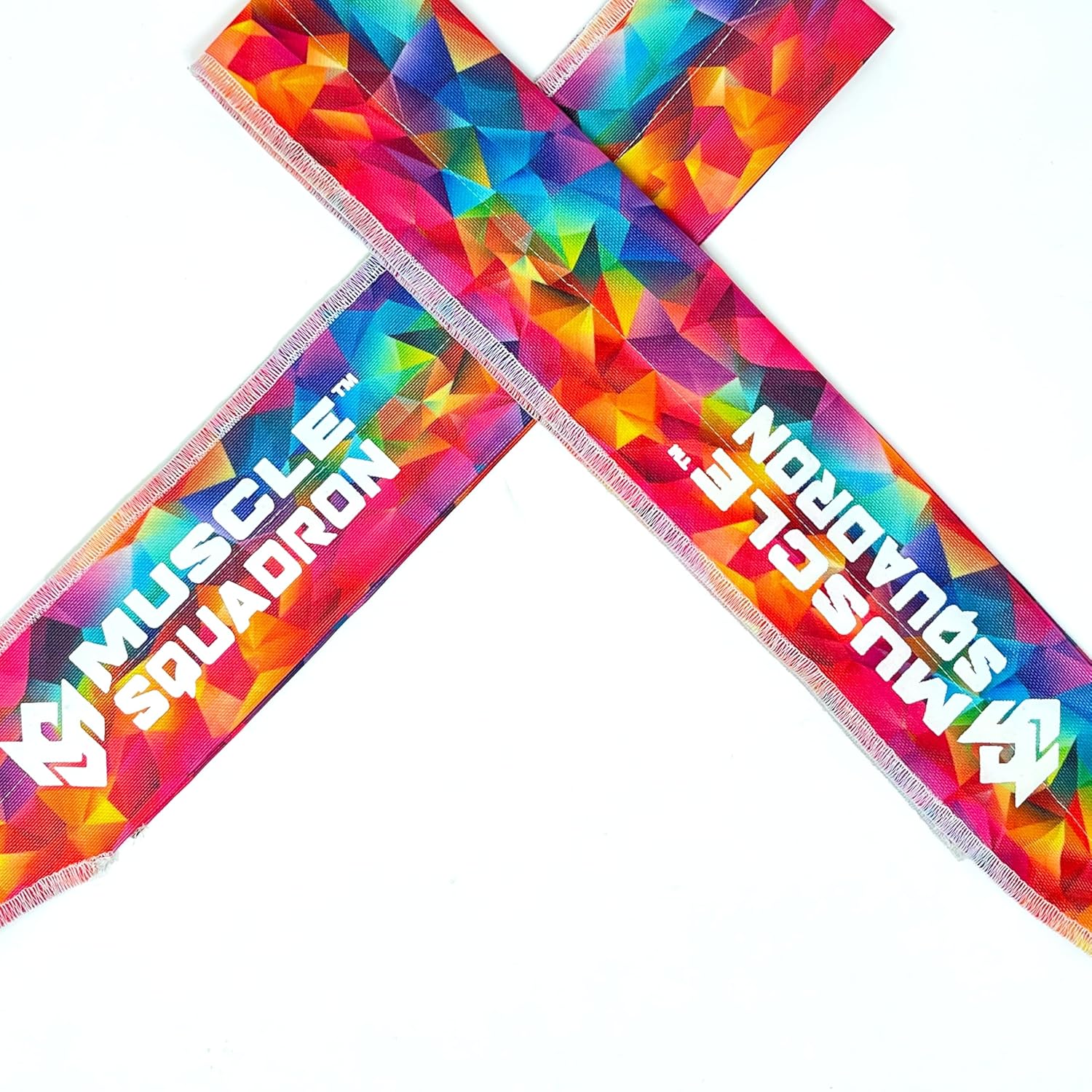 A pair of Gripzora Chromatic Burst wrist wraps, showing their unique geometric design and quality stitching for calisthenics and weightlifting.