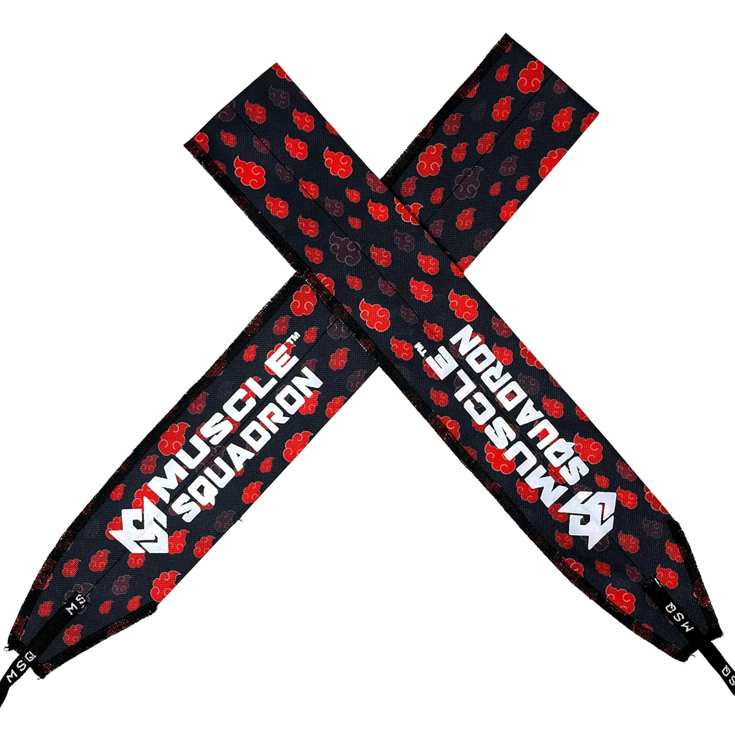 A pair of Gripzora Crimson Cloud wrist wraps, showing their unique geometric design and quality stitching for calisthenics and weightlifting.