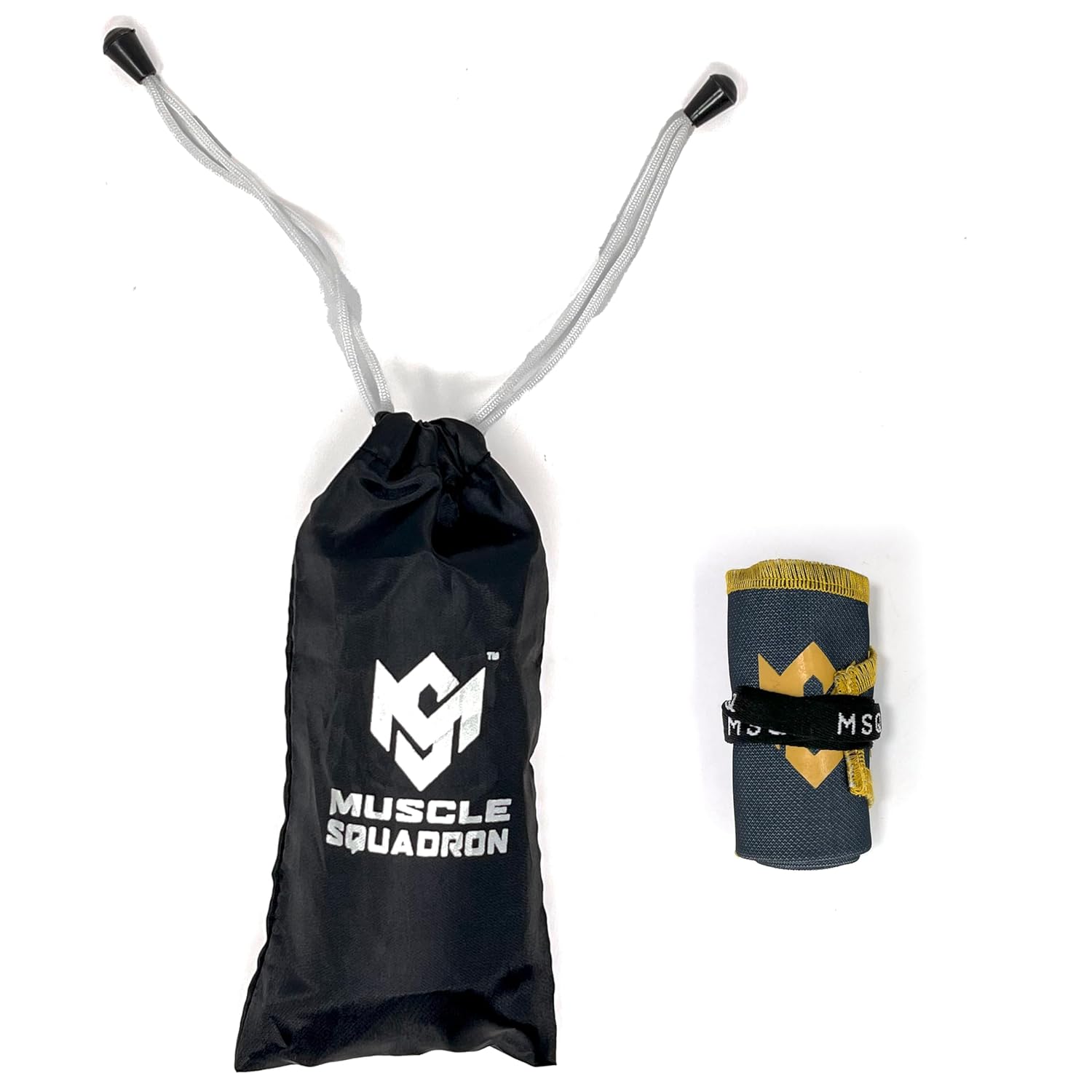 Gripzora Calisthenics Wrist Wraps in the Urban Grime design, displayed with their branded black drawstring carry bag.