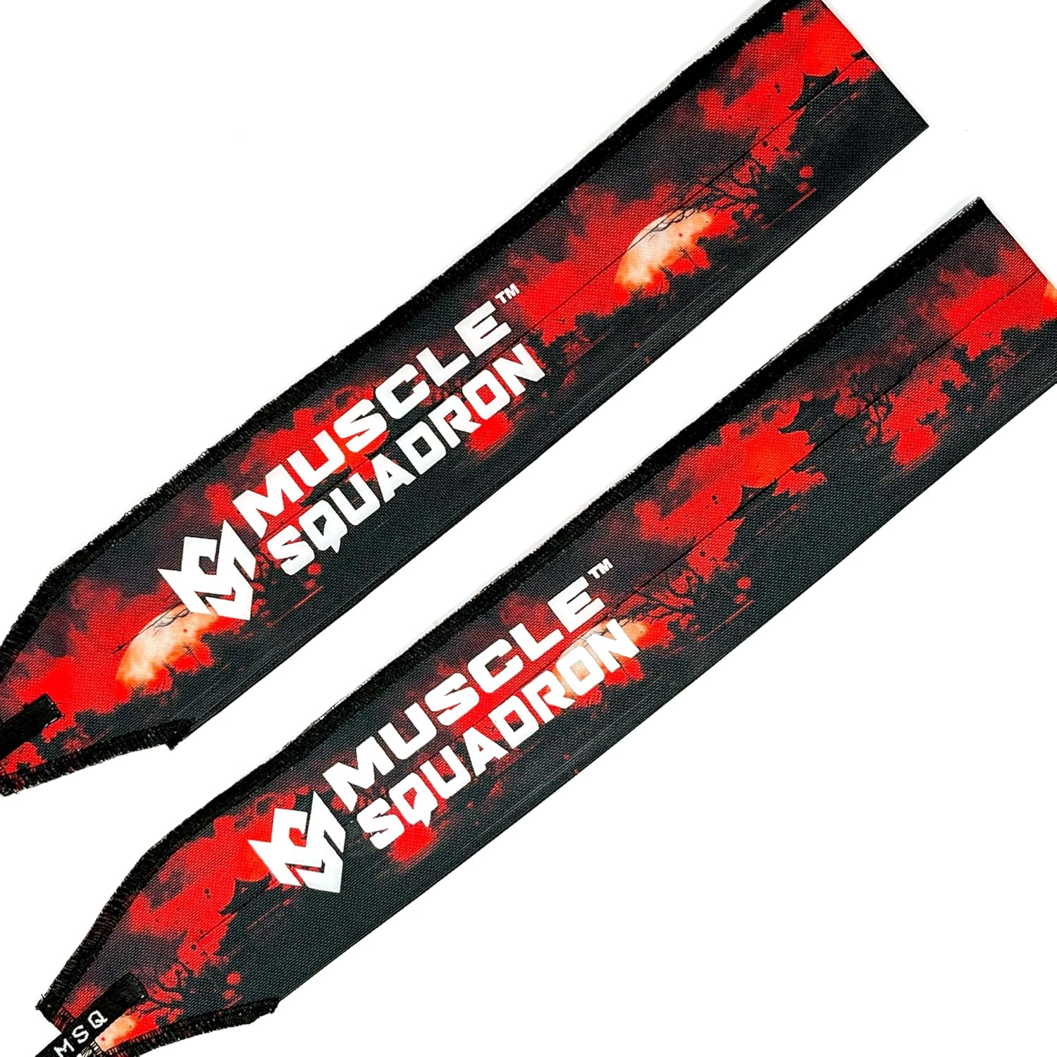 Close-up of Gripzora Crimson Wave wrist wraps, highlighting their reinforced stitching and durable material for heavy calisthenics and weightlifting.