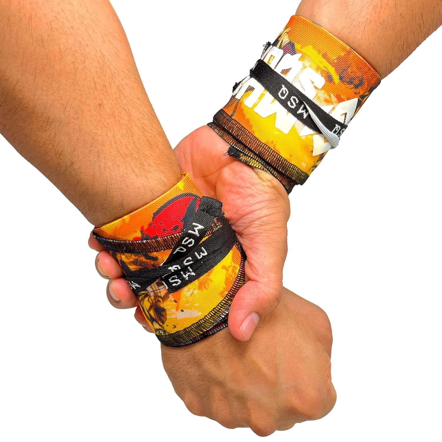 Gripzora Power Weave wrist wraps, showing the unique design and providing superior stability for calisthenics and heavy weightlifting.