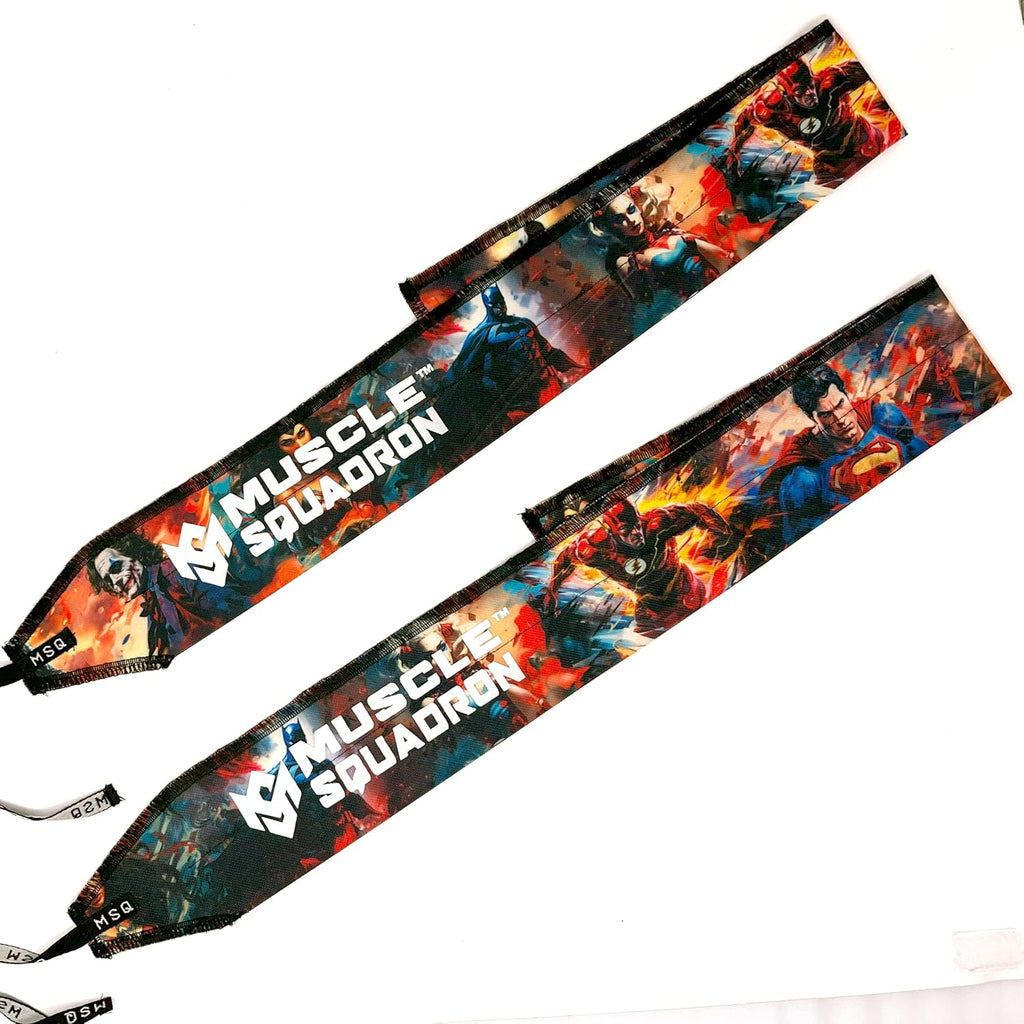 Close-up of Gripzora Rogue Graffiti wrist wraps, highlighting their reinforced stitching and durable material for heavy calisthenics and weightlifting.