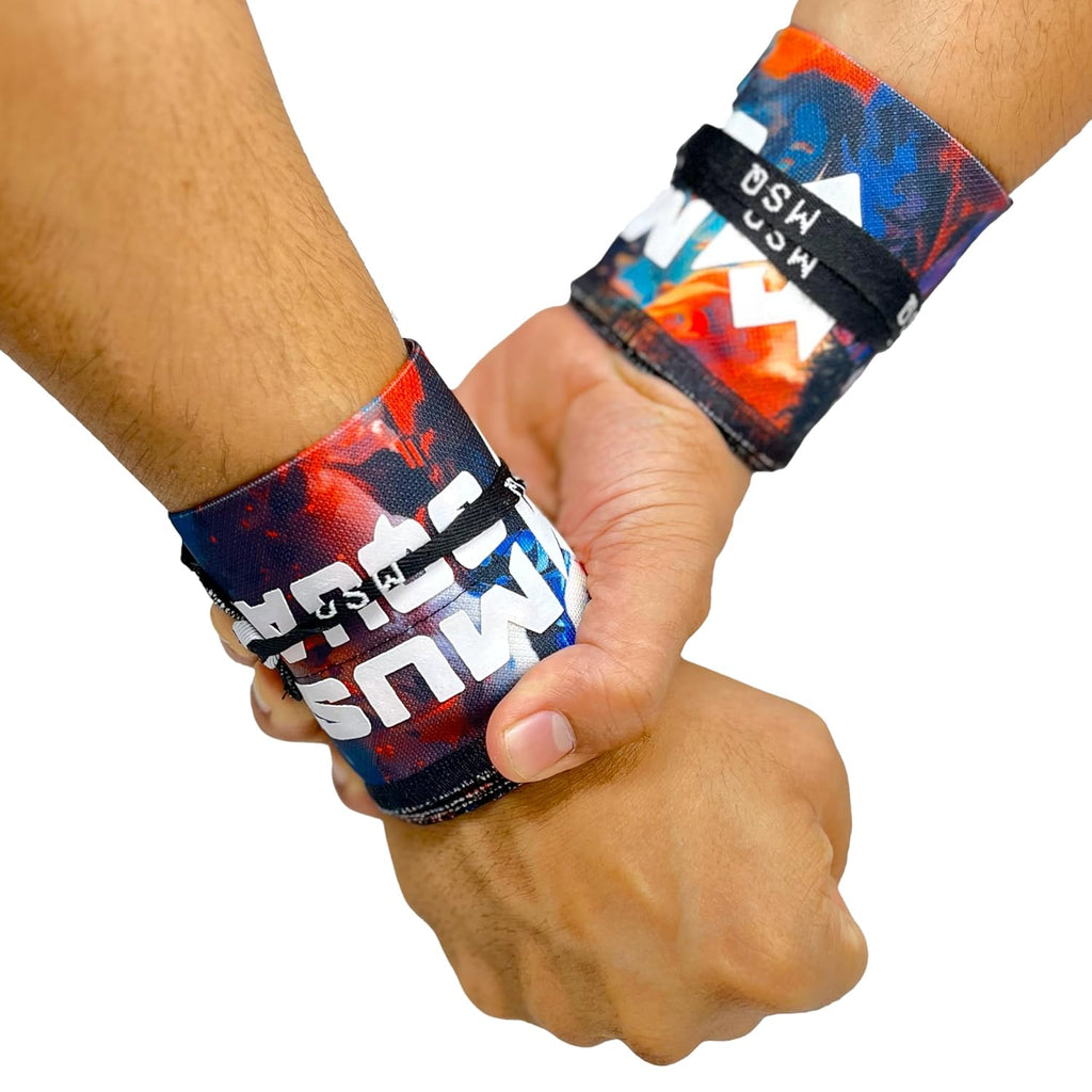 Gripzora Rogue Graffiti wrist wraps, showing the unique design and providing superior stability for calisthenics and heavy weightlifting.