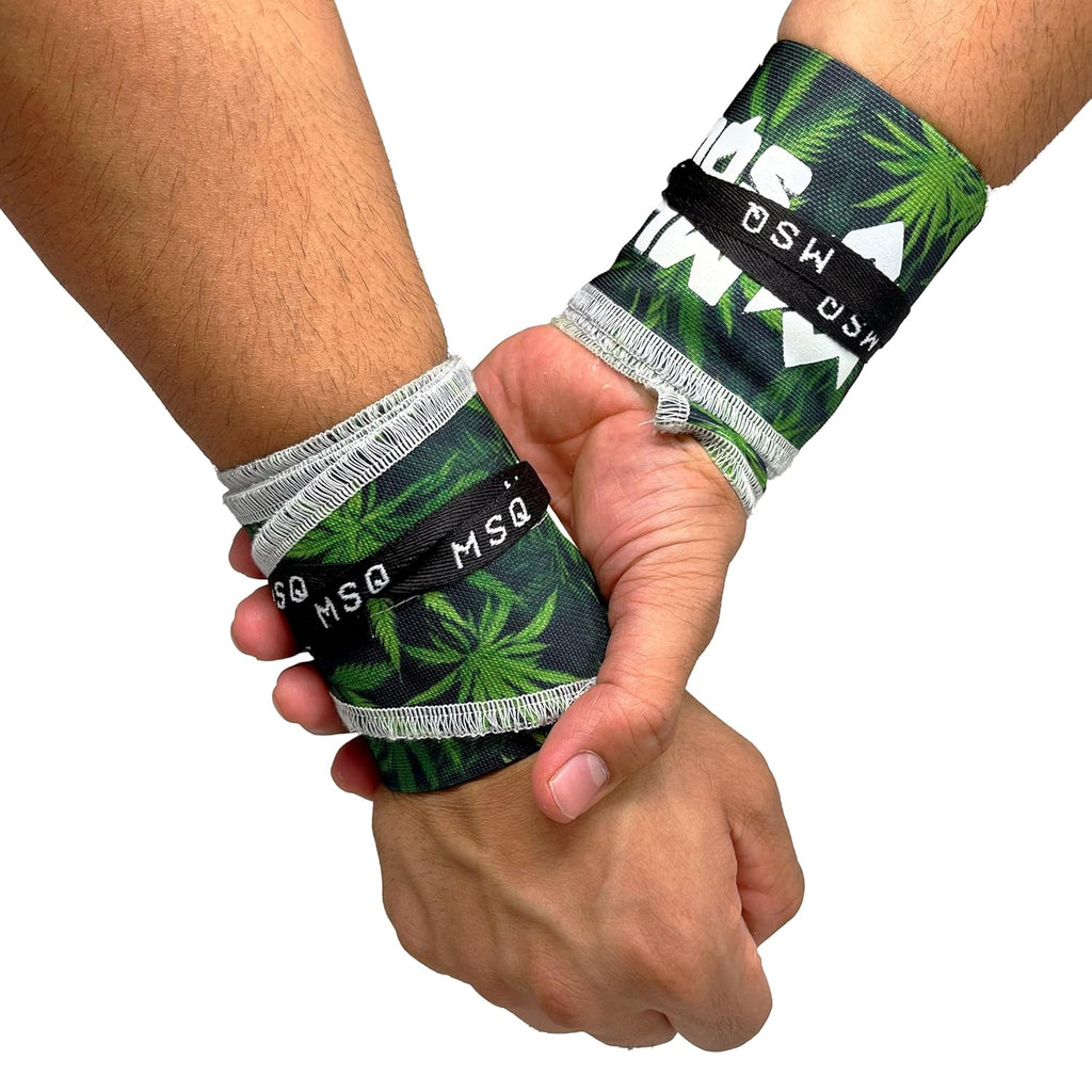 Gripzora Leafy Rush wrist wraps, showing the unique design and providing superior stability for calisthenics and heavy weightlifting.
