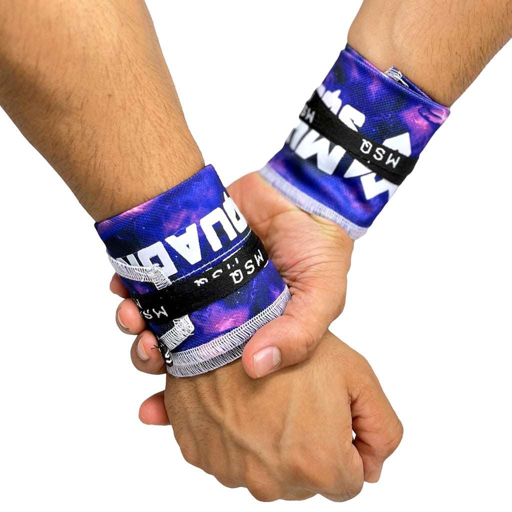 Gripzora Interstellar wrist wraps, showing the unique design and providing superior stability for calisthenics and heavy weightlifting.